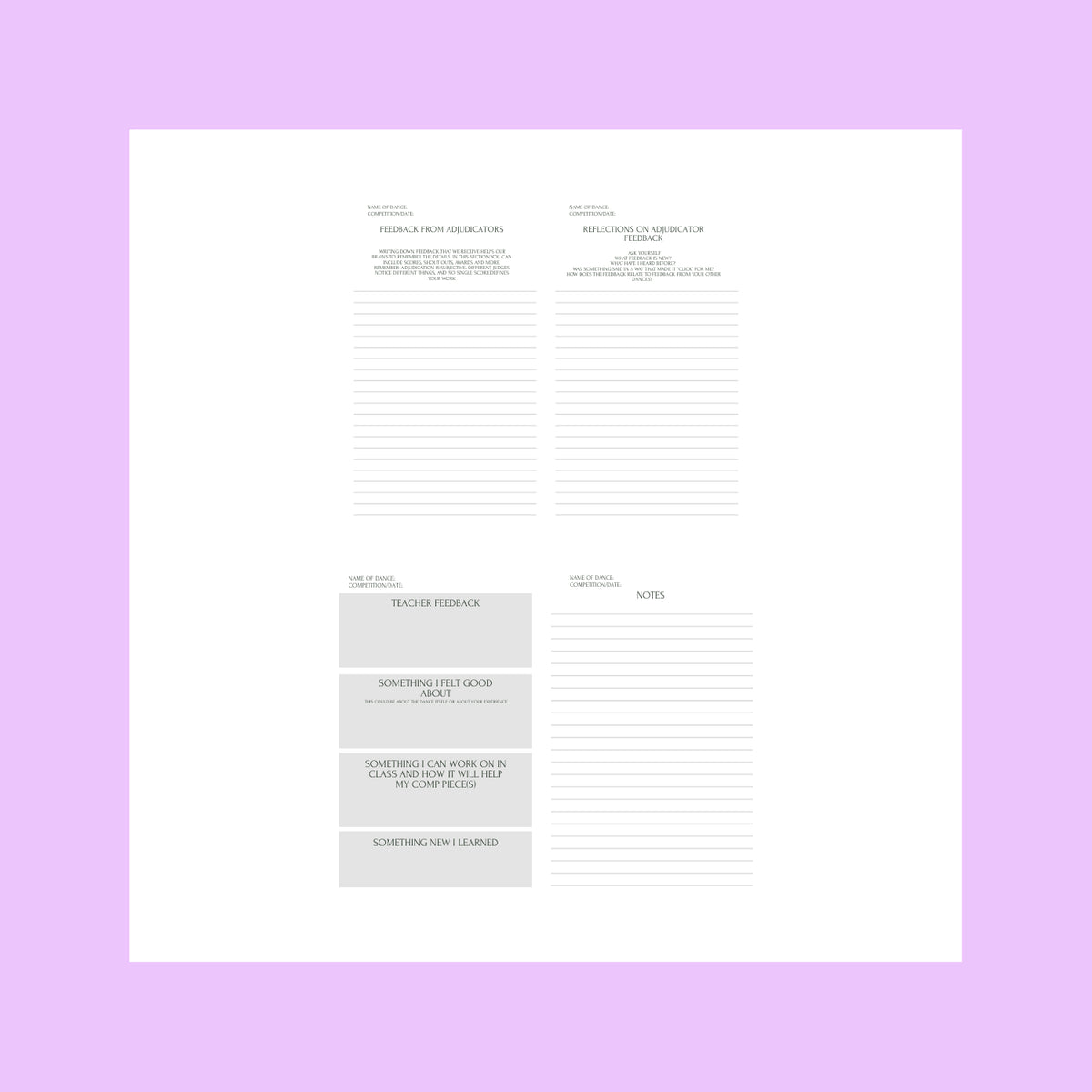 Notebooks for Dancers - Competition Journal