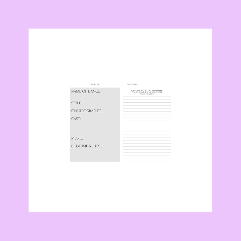 Notebooks for Dancers - Competition Journal