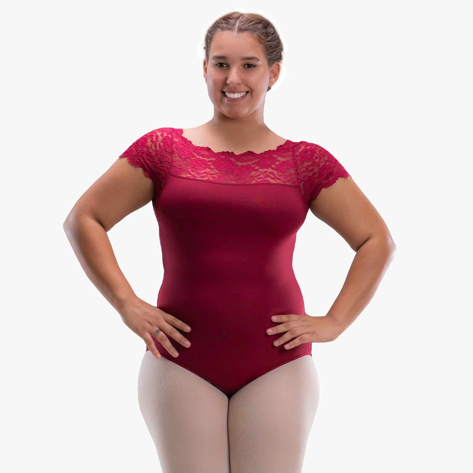 So Dança - Tricia Adult Cap Sleeve Curvy Leotard with Lace